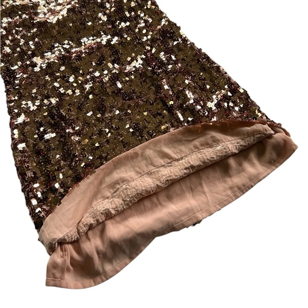 Kate Spade Rose Gold Sequin Bow Cutout Back Sleeveless Mini Dress Size 8